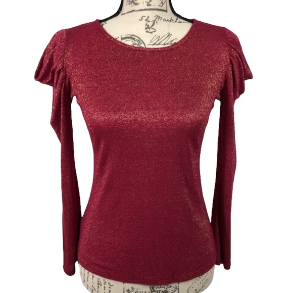 ✨Vintage✨ April, Puff Shoulder Sparkly Long Sleeve, Size S - Picture 3 of 13